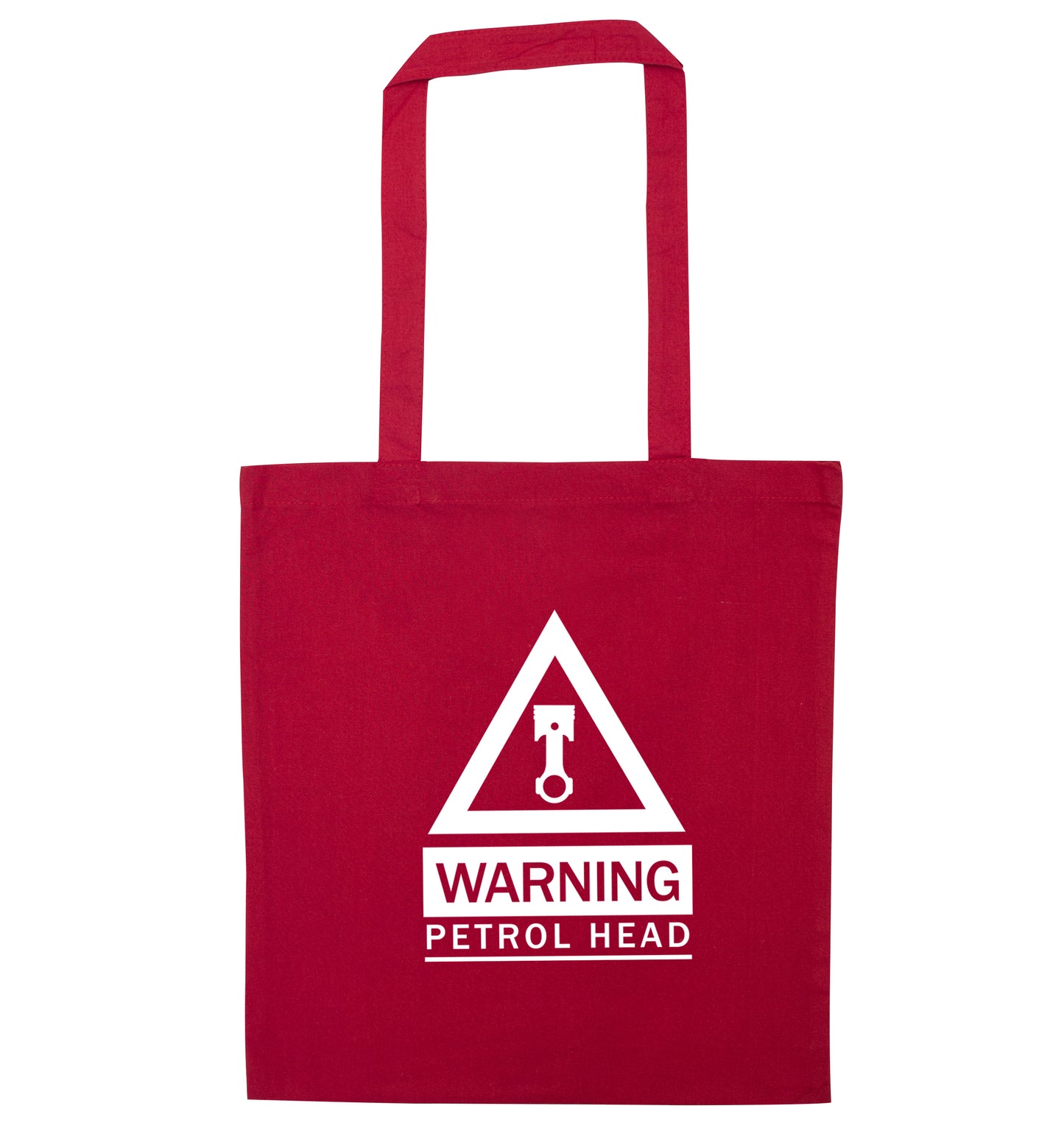 Warning petrol head red tote bag