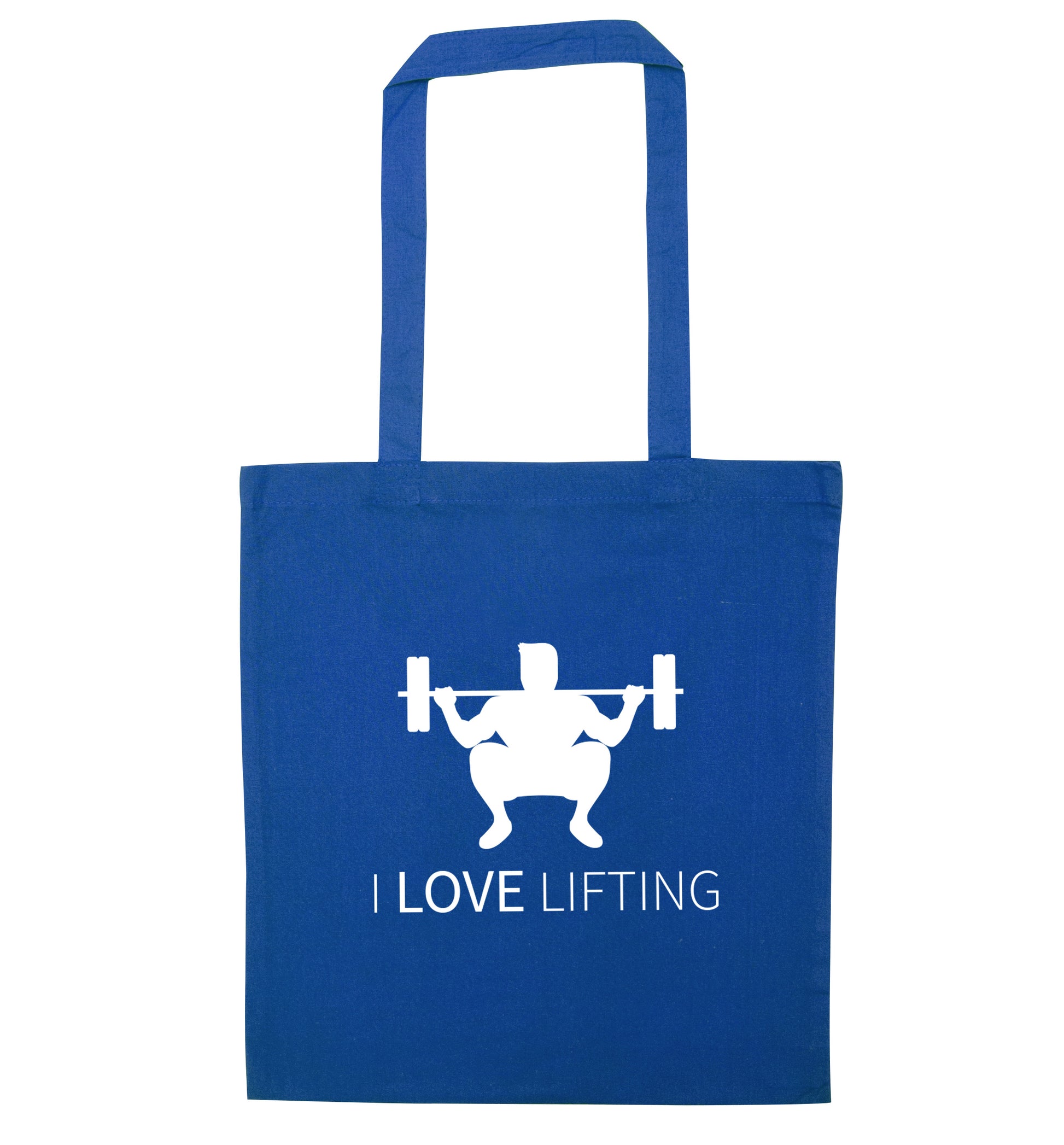 I Love Lifting blue tote bag