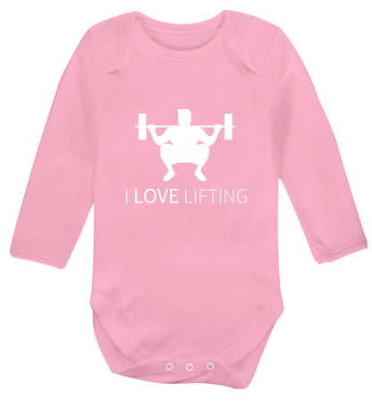 I Love Lifting Baby Vest long sleeved pale pink 6-12 months
