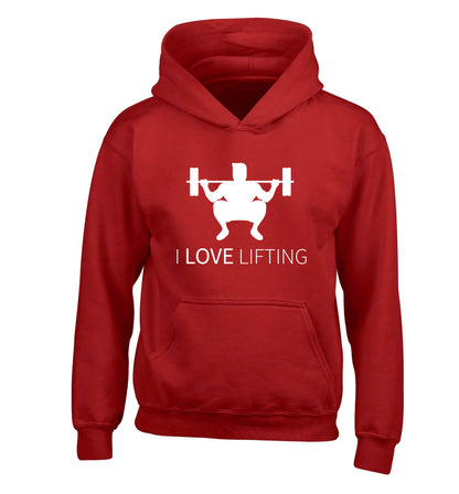 I Love Lifting children's red hoodie 12-13 Years