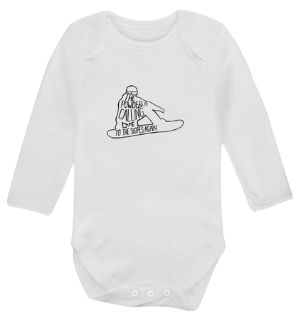 The powder is calling me to the slopes again Baby Vest long sleeved white 6-12 months
