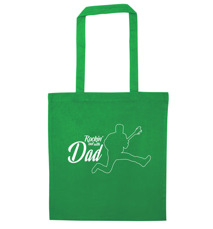Rockin out with dad green tote bag