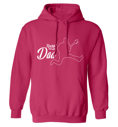 Rockin out with dad adults unisex pink hoodie 2XL