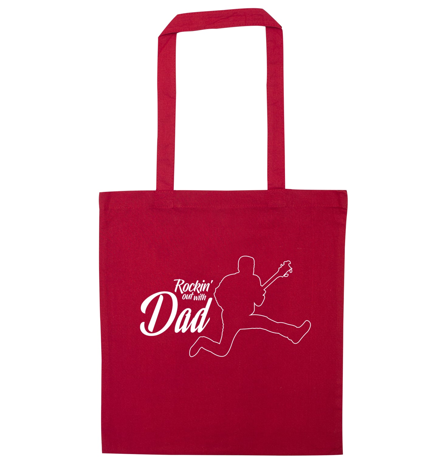 Rockin out with dad red tote bag