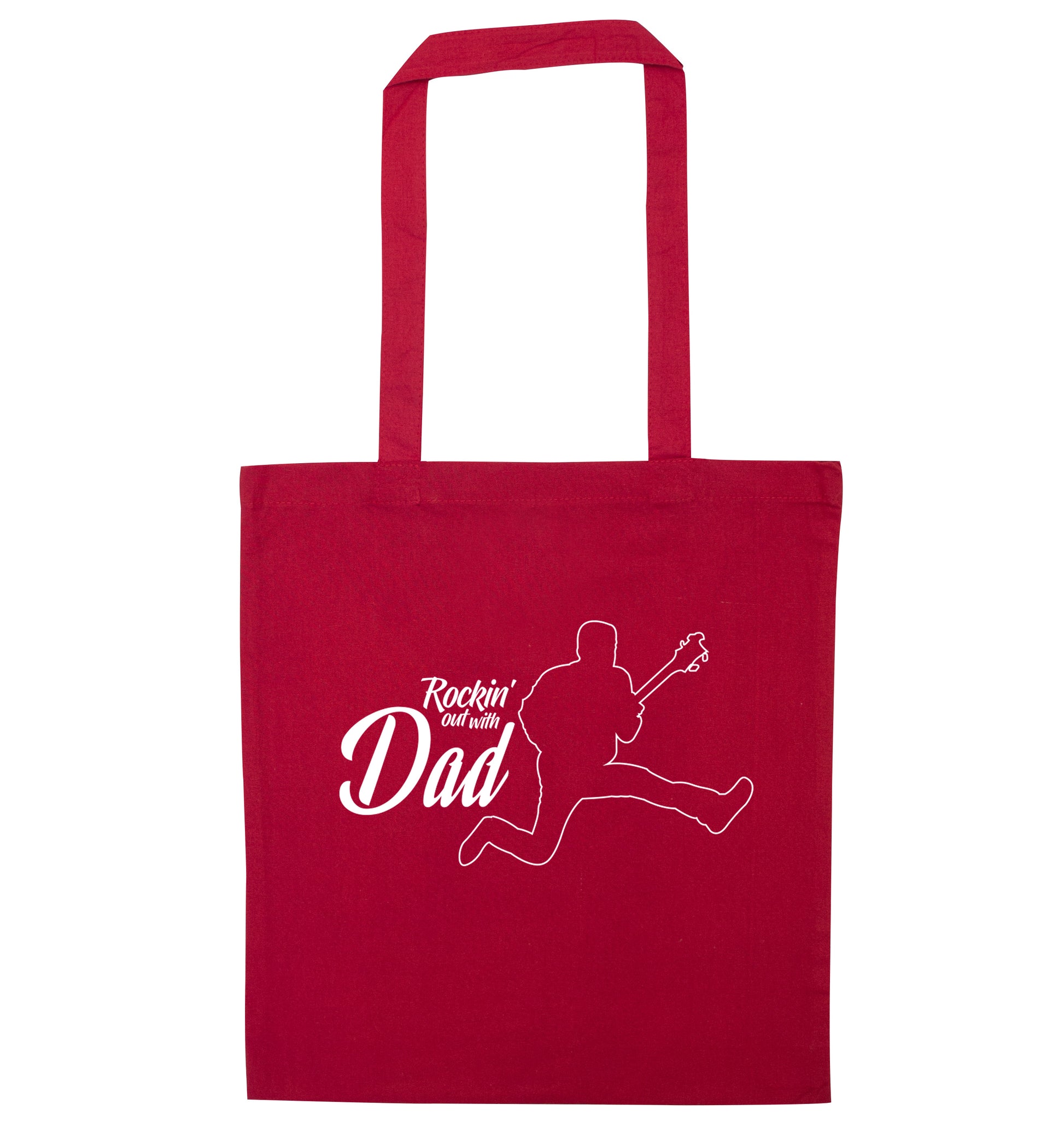 Rockin out with dad red tote bag