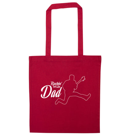 Rockin out with dad red tote bag