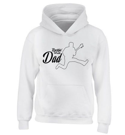Rockin out with dad children's white hoodie 12-13 Years