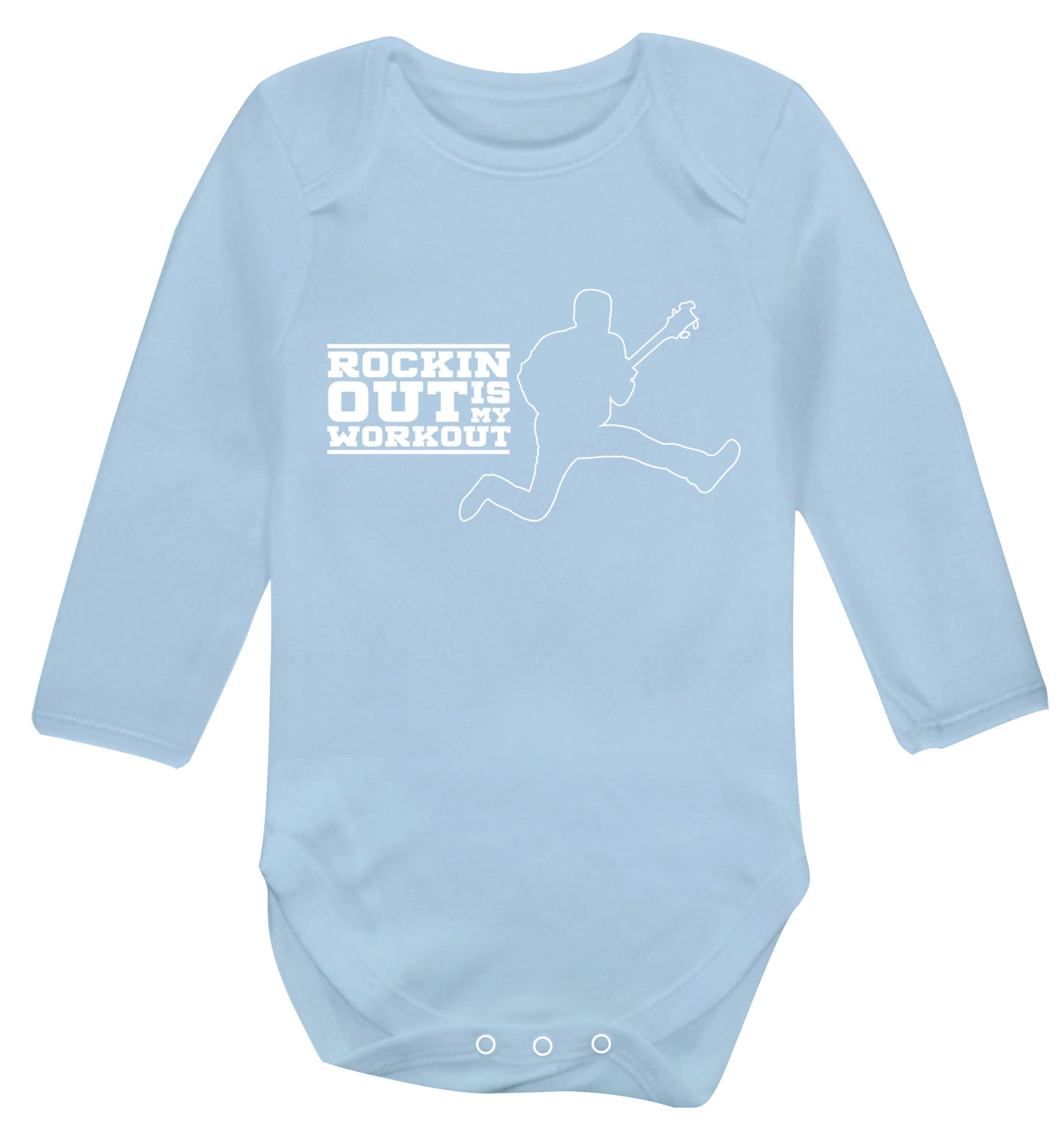 Rockin out is my workout Baby Vest long sleeved pale blue 6-12 months