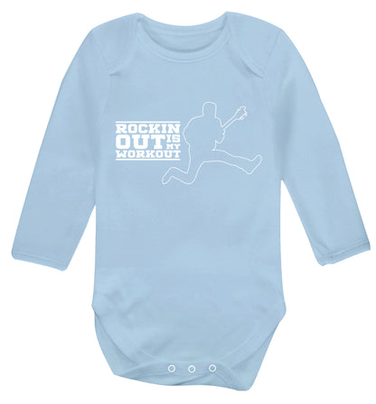 Rockin out is my workout Baby Vest long sleeved pale blue 6-12 months
