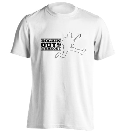 Rockin out is my workout adults unisex white Tshirt 2XL