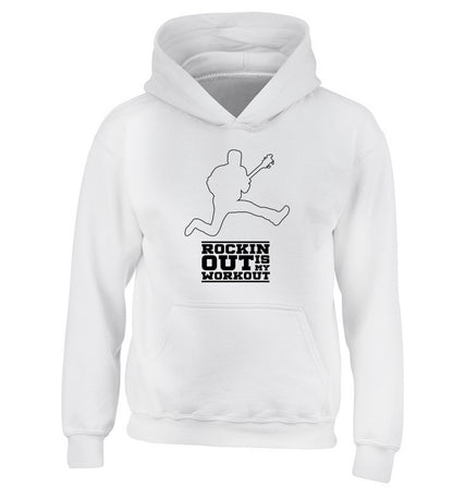 Rockin out is my workout 2 children's white hoodie 12-13 Years