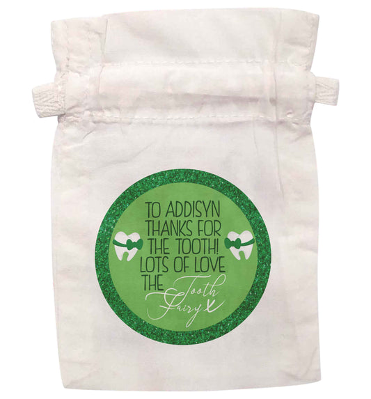 Personalised thanks for the tooth lots of love the tooth fairy | XS drawstring pouch | Organic Cotton Bag