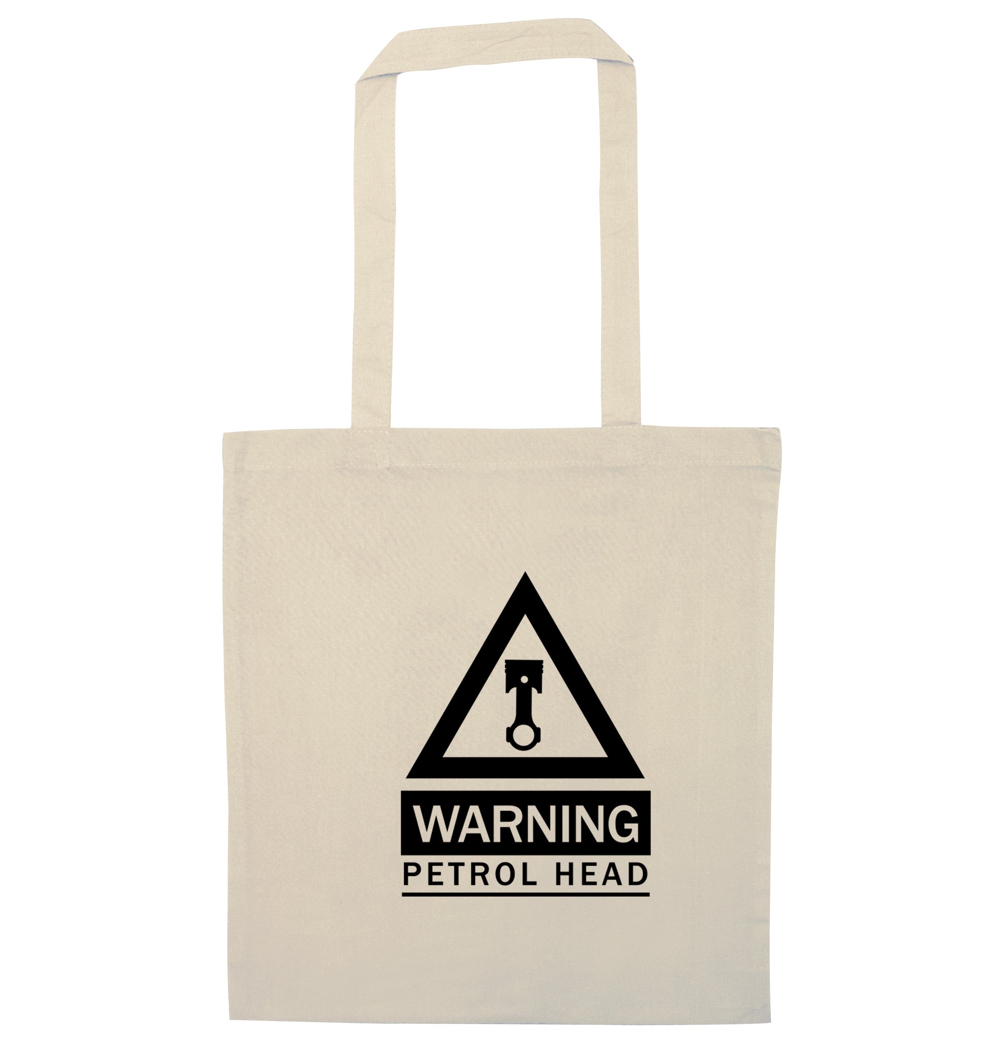 Warning petrol head natural tote bag