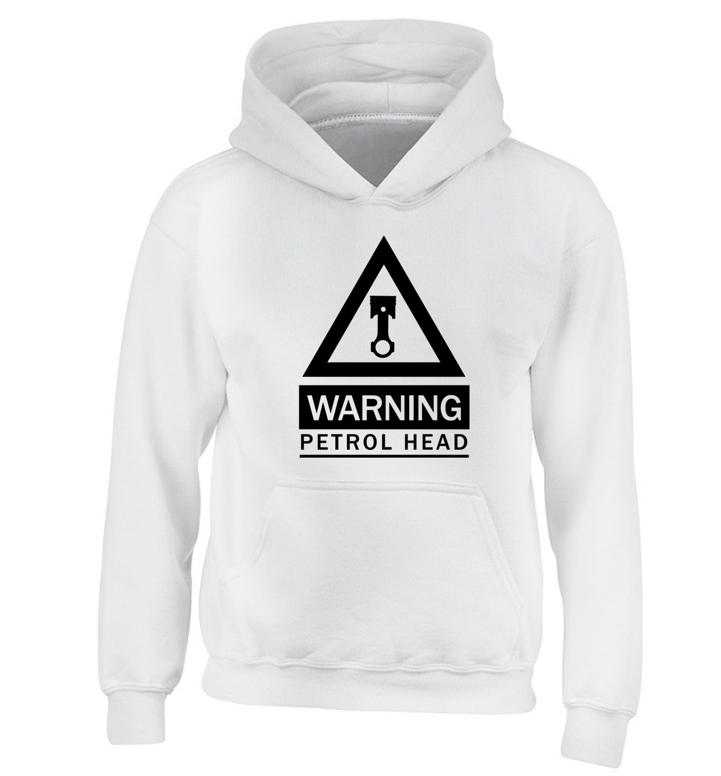 Warning petrol head children's white hoodie 12-13 Years