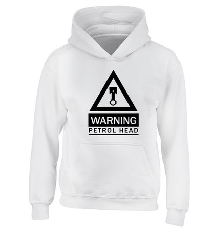 Warning petrol head children's white hoodie 12-13 Years