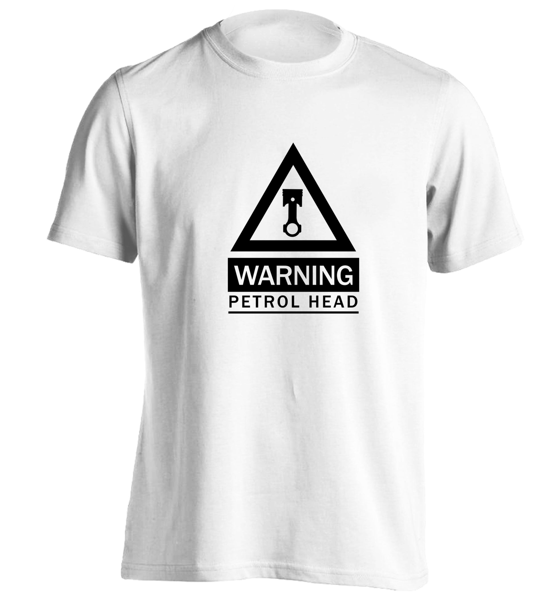 Warning petrol head adults unisex white Tshirt 2XL
