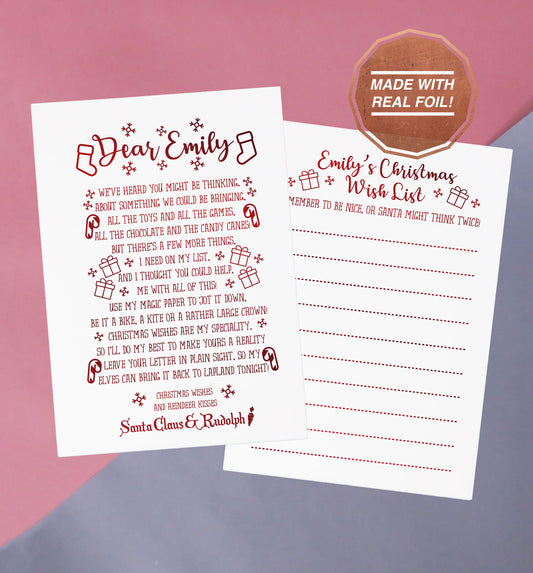 Christmas wish list and personalised letter from Santa | Foiled print