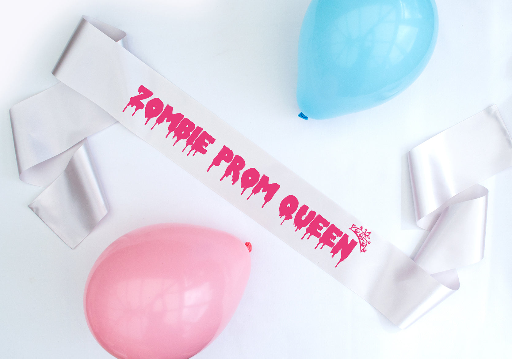 Zombie prom queen black blue sash matt silver text